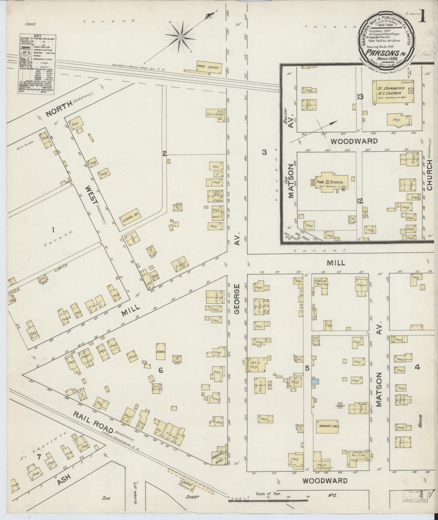 Sanborn Fire Insurance Map from Parsons, Luzerne County, Pennsylvania (1888), Sheet #0001 - Complete Map Set gallery image, historic Sanborn map, vintage wall art, Pennsylvania Pennsylvania