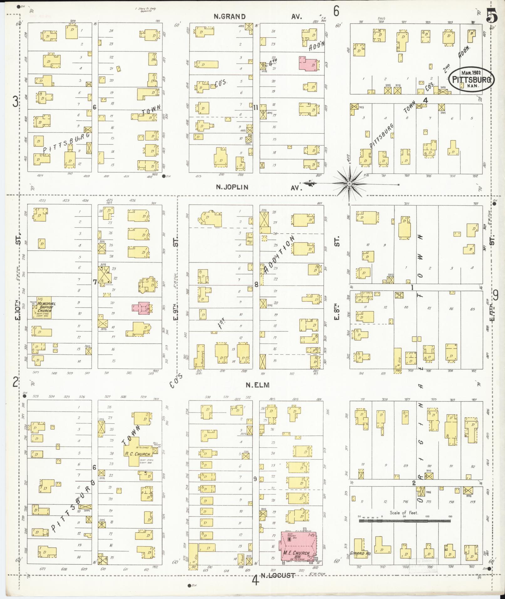 Sanborn Fire Insurance Map from Pittsburg, Crawford County, Kansas (1902), Sheet #0005 - Complete Map Set gallery image, historic Sanborn map, vintage wall art, Kansas Kansas