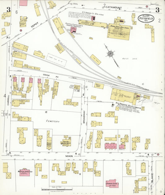 Sanborn Fire Insurance Map from Pittsfield, Merrimack County, New Hampshire (1923), Sheet #0003 - Historic Sanborn Fire Insurance Map Print, vintage old map wall art, antique decor, genealogy gift, New Hampshire New Hampshire map