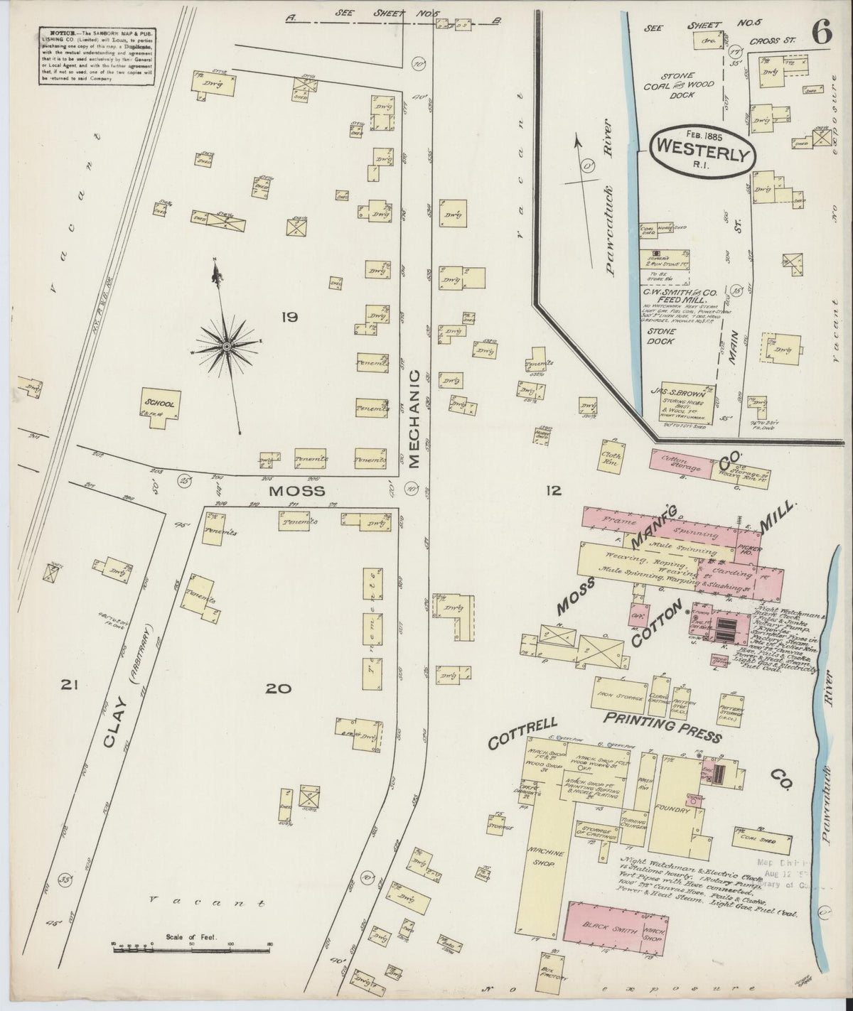 Sanborn Fire Insurance Map from Westerly, Washington County, Rhode Island (1885), Sheet #0006 - Historic Sanborn Fire Insurance Map Print, vintage old map wall art, antique decor, genealogy gift, Rhode Island Rhode Island map