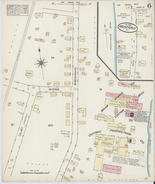 Sanborn Fire Insurance Map from Westerly, Washington County, Rhode Island (1885), Sheet #0006 - Historic Sanborn Fire Insurance Map Print, vintage old map wall art, antique decor, genealogy gift, Rhode Island Rhode Island map
