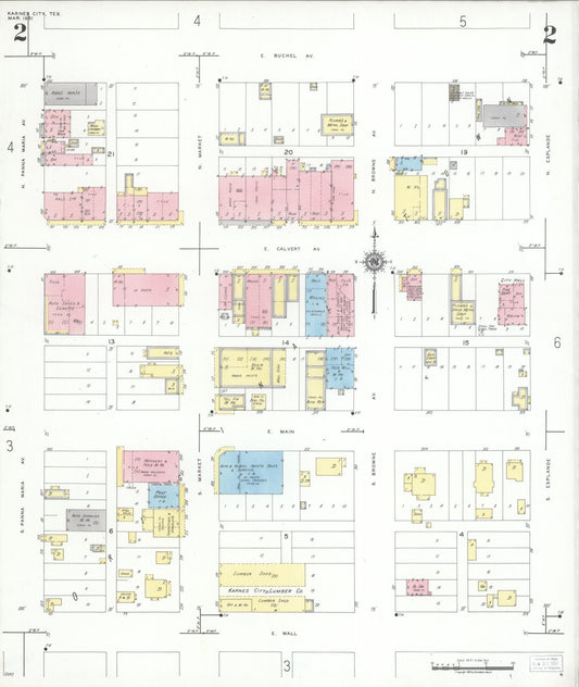 Sanborn Fire Insurance Map from Karnes City, Karnes County, Texas (1951), Sheet #0002 - Historic Sanborn Fire Insurance Map Print, vintage old map wall art, antique decor, genealogy gift, Texas Texas map