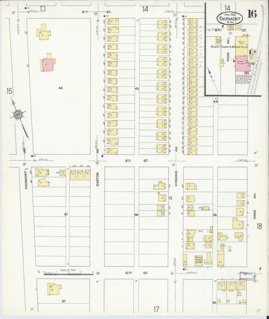 Sanborn Fire Insurance Map from Fairmont, Marion County, West Virginia (1912), Sheet #0016 - Historic Sanborn Fire Insurance Map Print, vintage old map wall art, antique decor, genealogy gift, West Virginia West Virginia map