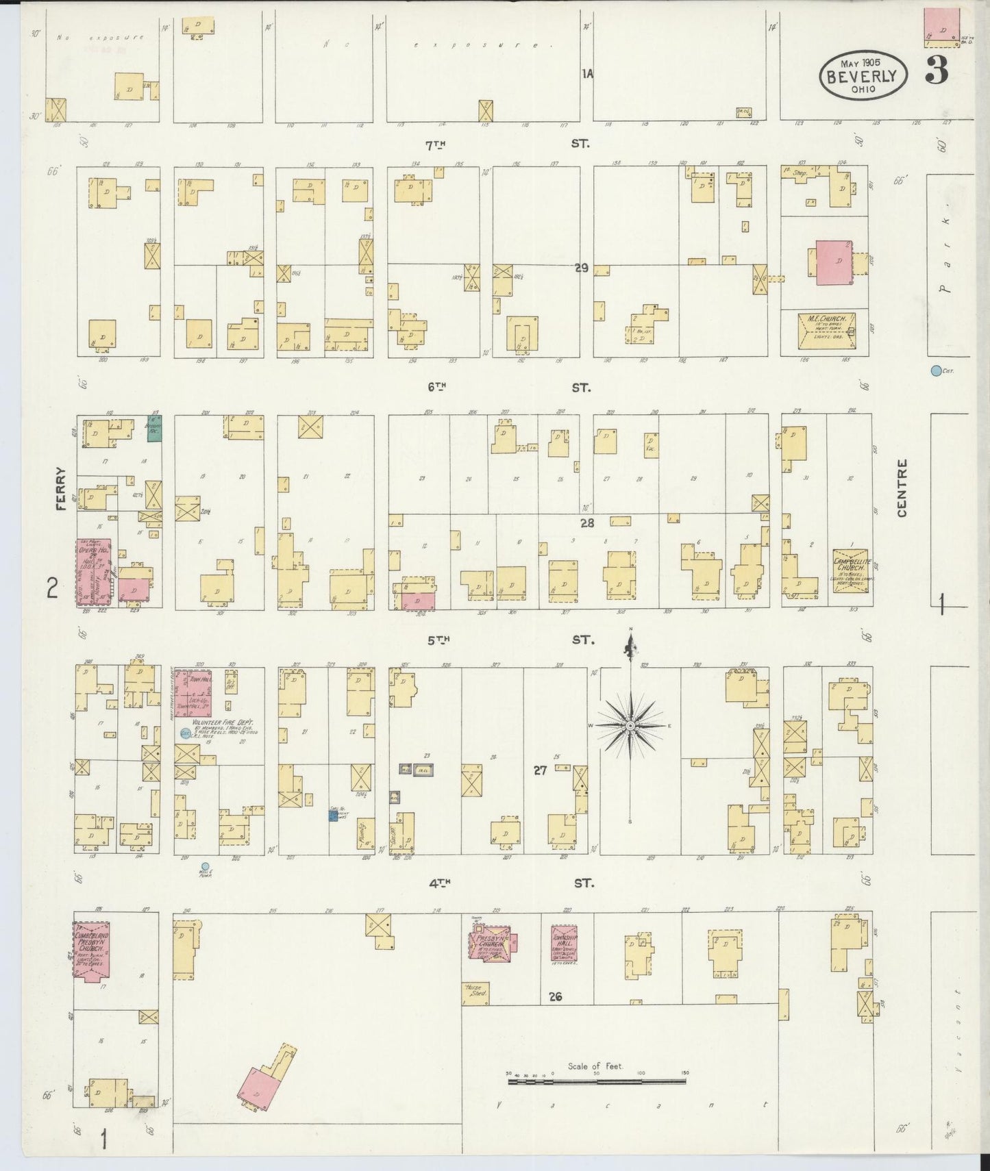 Sanborn Fire Insurance Map from Beverly, Washington County, Ohio (1905), Sheet #0003 - Historic Sanborn Fire Insurance Map Print, vintage old map wall art, antique decor, genealogy gift, Ohio Ohio map