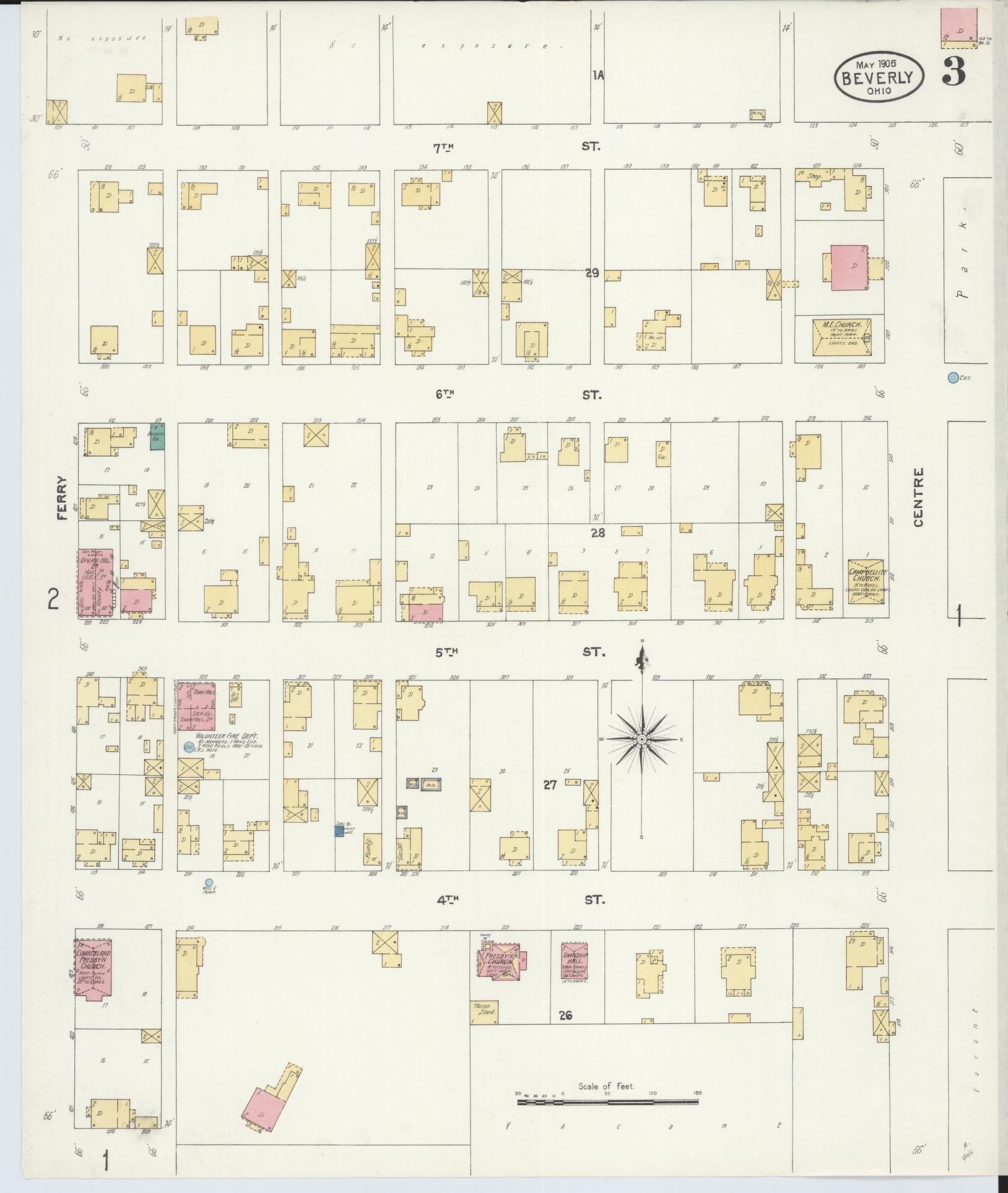 Sanborn Fire Insurance Map from Beverly, Washington County, Ohio (1905), Sheet #0003 - Historic Sanborn Fire Insurance Map Print, vintage old map wall art, antique decor, genealogy gift, Ohio Ohio map