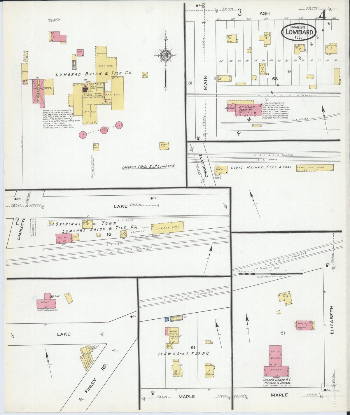 Sanborn Fire Insurance Map from Lombard, Du Page County, Illinois (1919), Sheet #0004 - Historic Sanborn Fire Insurance Map Print, vintage old map wall art, antique decor, genealogy gift, Illinois Illinois map