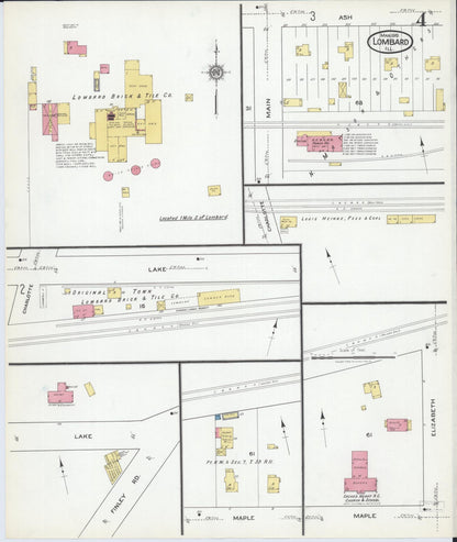 Sanborn Fire Insurance Map from Lombard, Du Page County, Illinois (1919), Sheet #0004 - Historic Sanborn Fire Insurance Map Print, vintage old map wall art, antique decor, genealogy gift, Illinois Illinois map