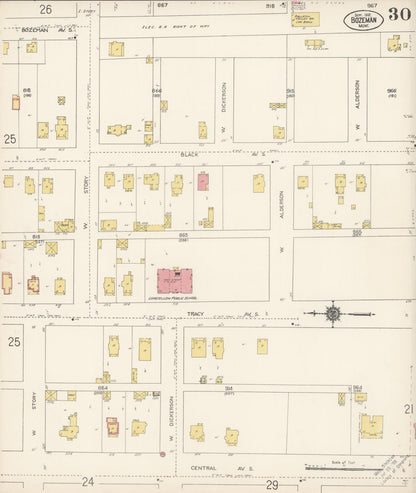 Sanborn Fire Insurance Map from Bozeman, Gallatin County, Montana (1912), Sheet #0030 - Complete Map Set gallery image, historic Sanborn map, vintage wall art, Montana Montana