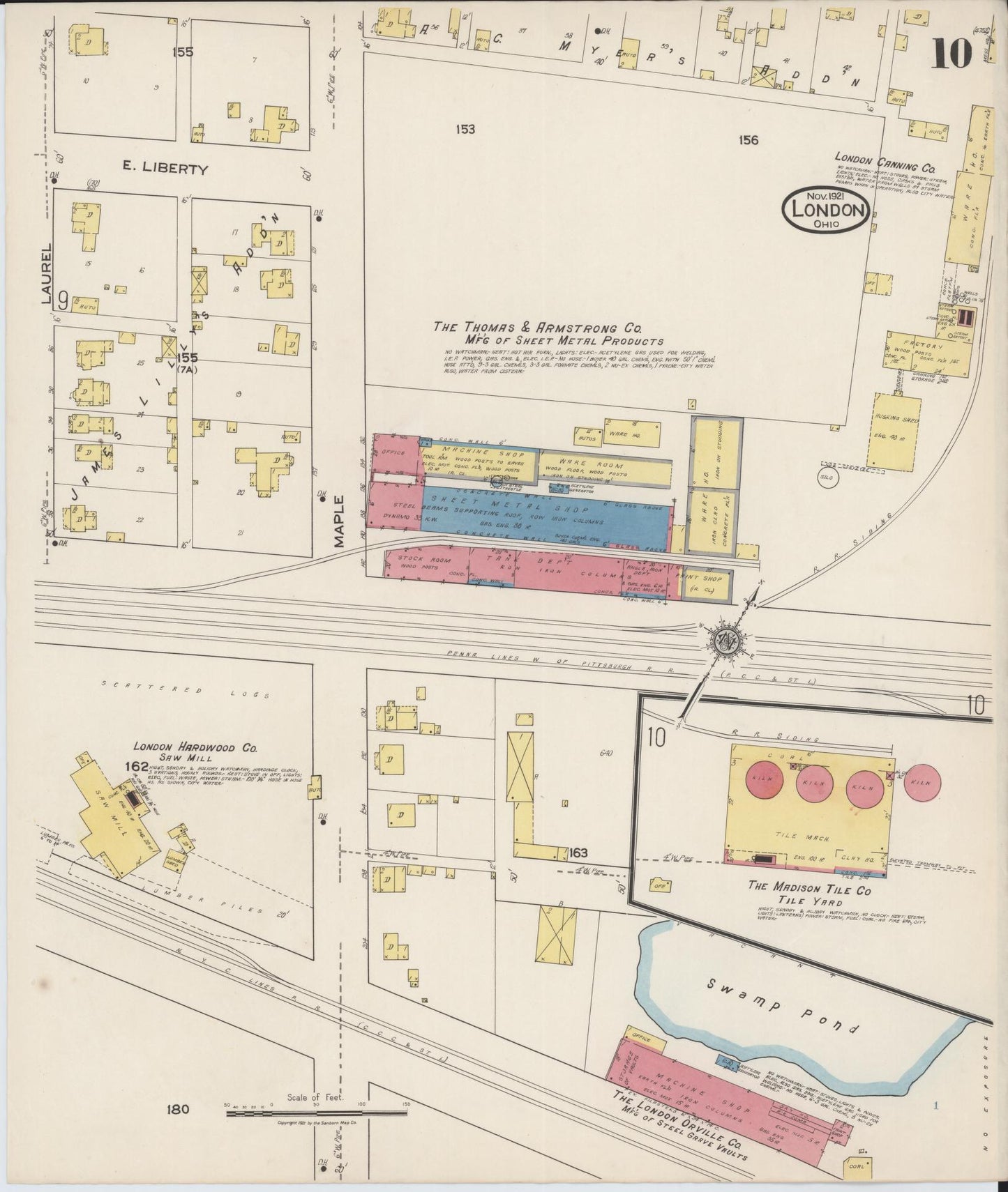 Sanborn Fire Insurance Map from London, Madison County, Ohio (1921), Sheet #0010 - Complete Map Set gallery image, historic Sanborn map, vintage wall art, Ohio Ohio