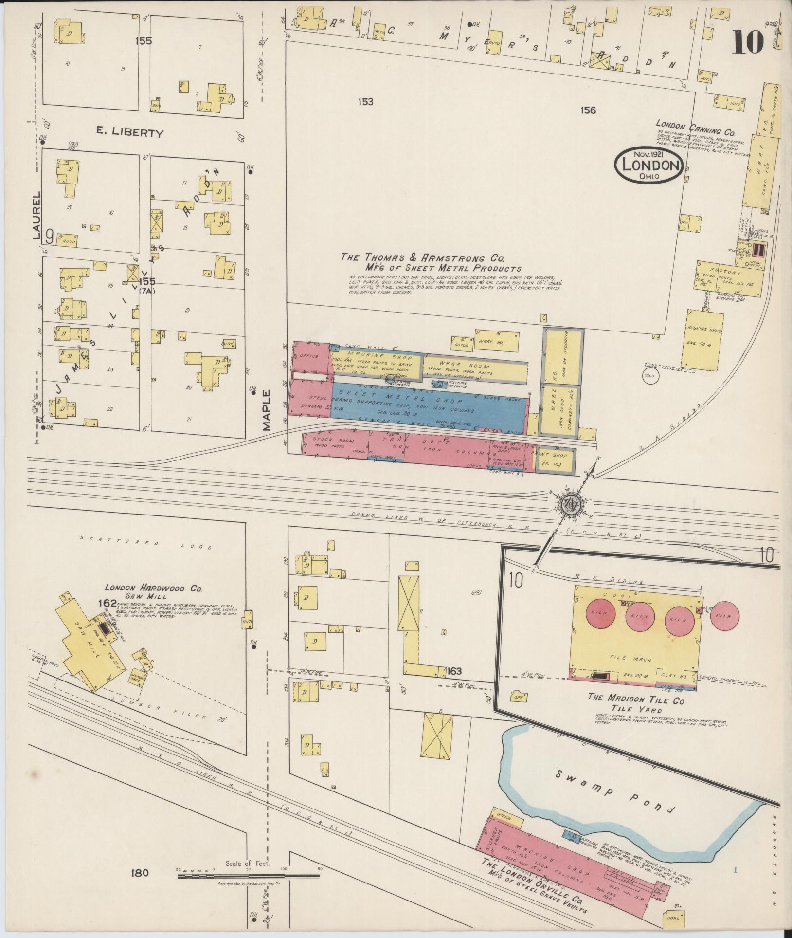 Sanborn Fire Insurance Map from London, Madison County, Ohio (1921), Sheet #0010 - Complete Map Set gallery image, historic Sanborn map, vintage wall art, Ohio Ohio