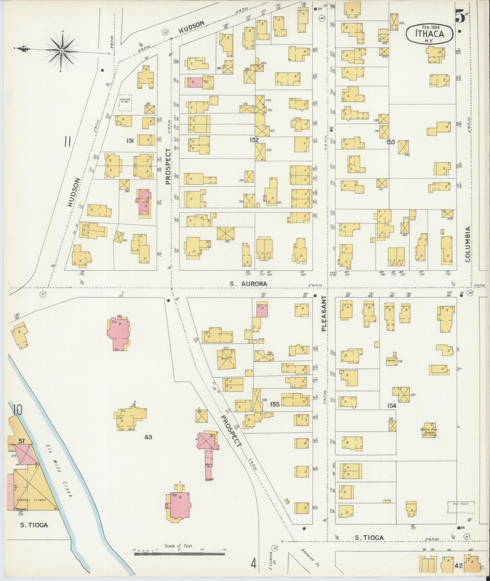 Sanborn Fire Insurance Map from Ithaca, Tompkins County, New York (1904), Sheet #0005 - Complete Map Set gallery image, historic Sanborn map, vintage wall art, New York New York