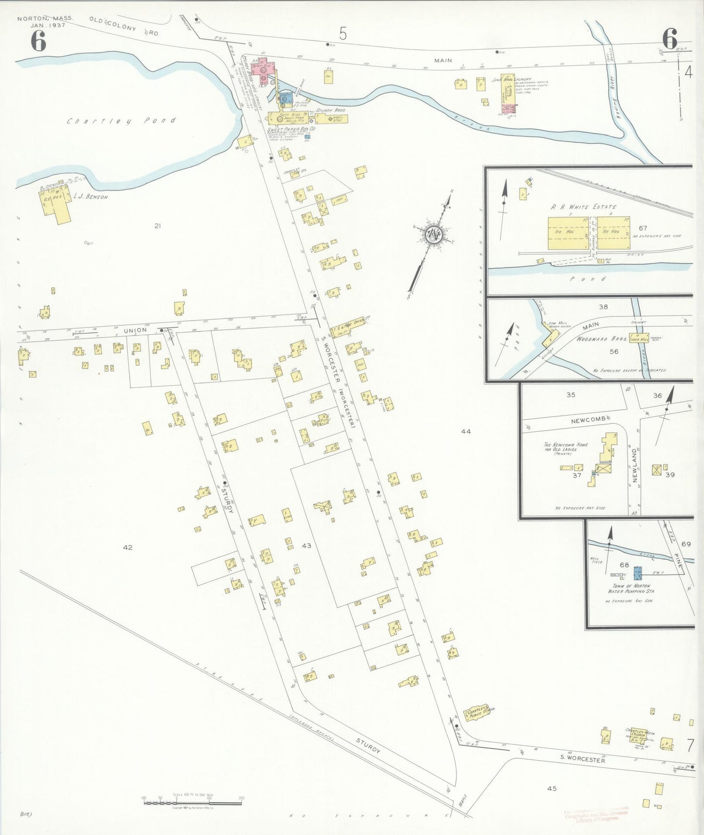 Sanborn Fire Insurance Map from Norton, Bristol County, Massachusetts (1937), Sheet #0006 - Historic Sanborn Fire Insurance Map Print, vintage old map wall art, antique decor, genealogy gift, Massachusetts Massachusetts map
