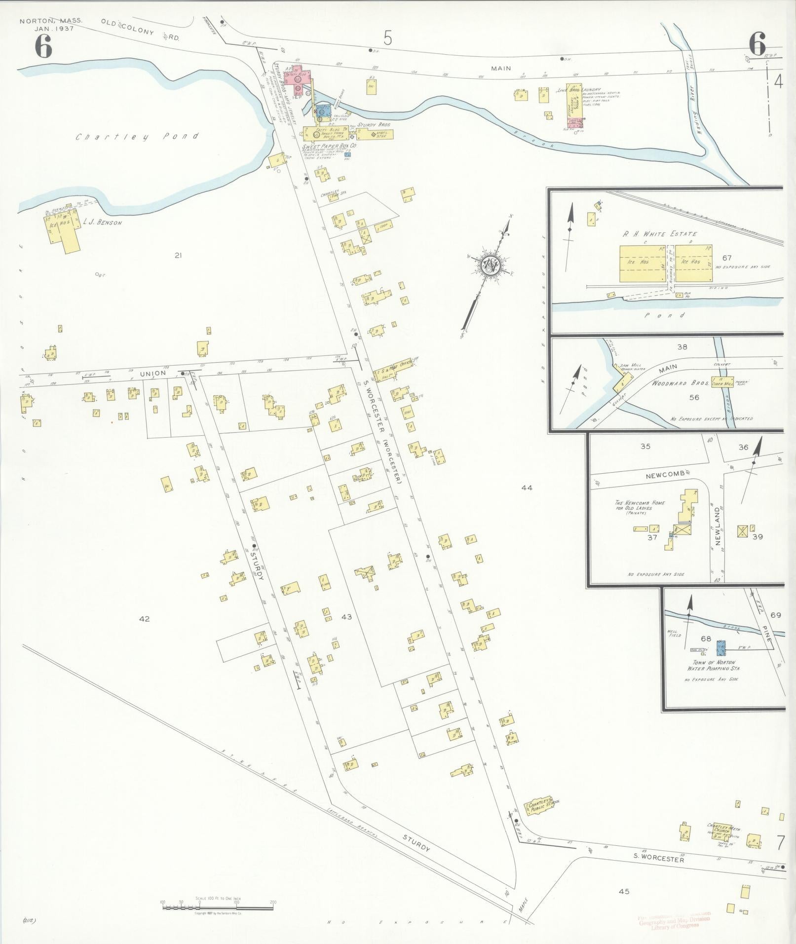 Sanborn Fire Insurance Map from Norton, Bristol County, Massachusetts (1937), Sheet #0006 - Historic Sanborn Fire Insurance Map Print, vintage old map wall art, antique decor, genealogy gift, Massachusetts Massachusetts map
