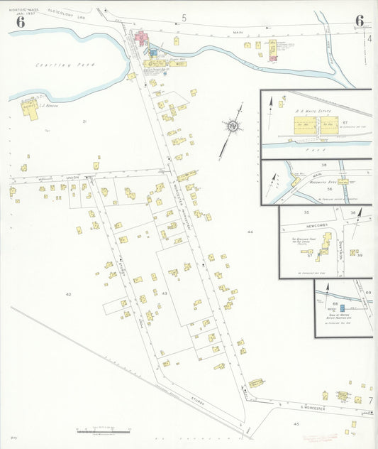 Sanborn Fire Insurance Map from Norton, Bristol County, Massachusetts (1937), Sheet #0006 - Historic Sanborn Fire Insurance Map Print, vintage old map wall art, antique decor, genealogy gift, Massachusetts Massachusetts map