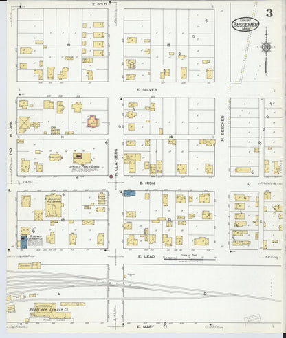 Sanborn Fire Insurance Map from Bessemer, Gogebic County, Michigan (1917), Sheet #0003 - Historic Sanborn Fire Insurance Map Print, vintage old map wall art, antique decor, genealogy gift, Michigan Michigan map