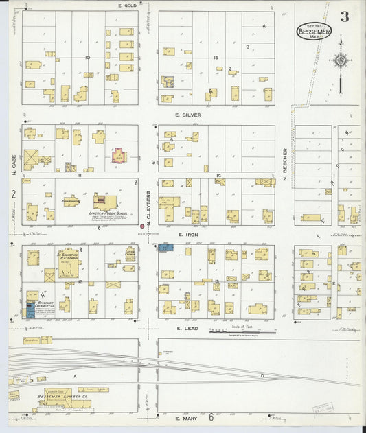 Sanborn Fire Insurance Map from Bessemer, Gogebic County, Michigan (1917), Sheet #0003 - Historic Sanborn Fire Insurance Map Print, vintage old map wall art, antique decor, genealogy gift, Michigan Michigan map