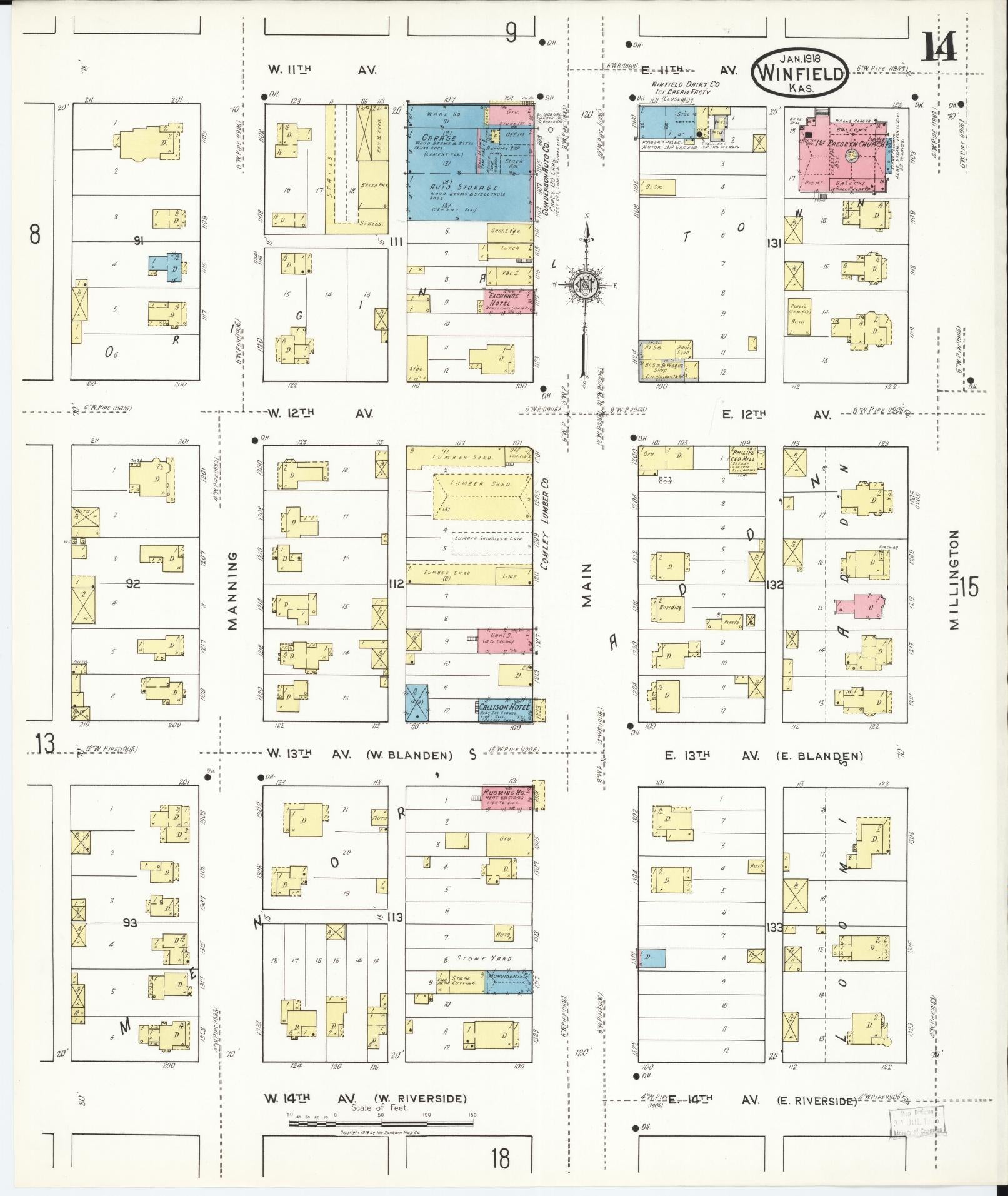 Sanborn Fire Insurance Map from Winfield, Cowley County, Kansas (1918), Sheet #0014 - Complete Map Set gallery image, historic Sanborn map, vintage wall art, Kansas Kansas