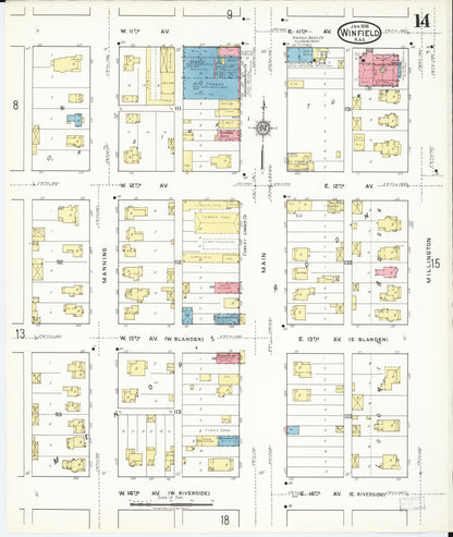 Sanborn Fire Insurance Map from Winfield, Cowley County, Kansas (1918), Sheet #0014 - Complete Map Set gallery image, historic Sanborn map, vintage wall art, Kansas Kansas