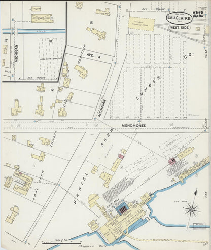 Sanborn Fire Insurance Map from Eau Claire, Eau Claire County, Wisconsin (1889), Sheet #0022 - Complete Map Set gallery image, historic Sanborn map, vintage wall art, Wisconsin Wisconsin