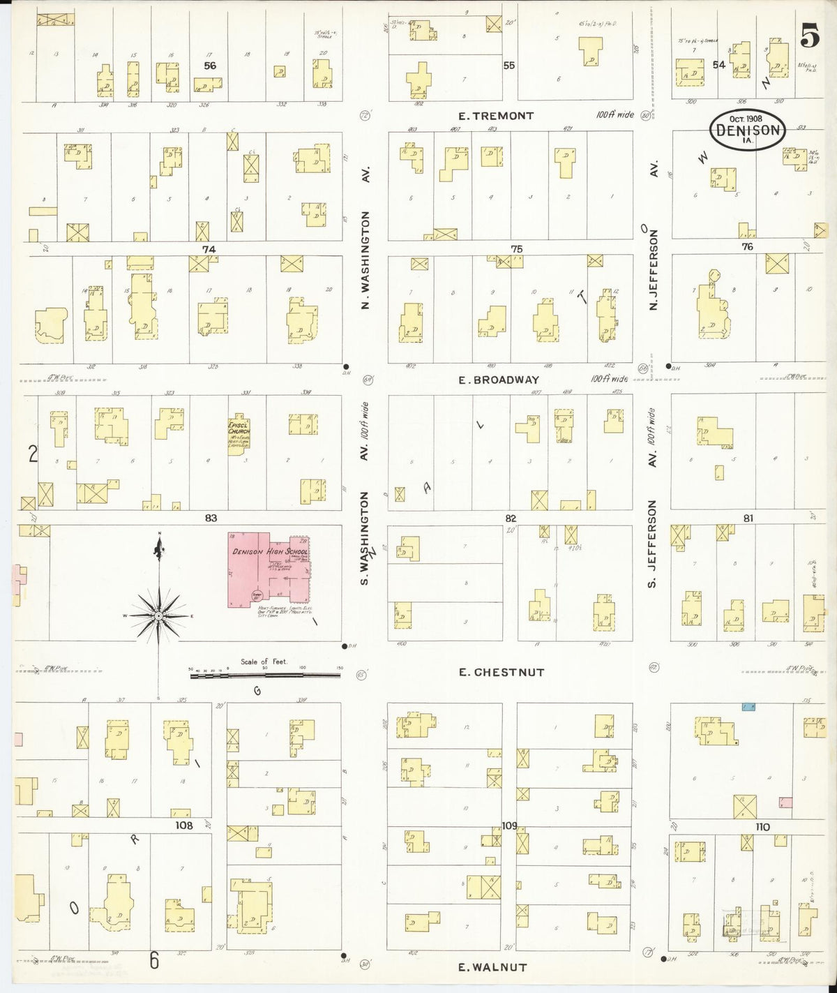 Sanborn Fire Insurance Map from Denison, Crawford County, Iowa (1908), Sheet #0005 - Historic Sanborn Fire Insurance Map Print