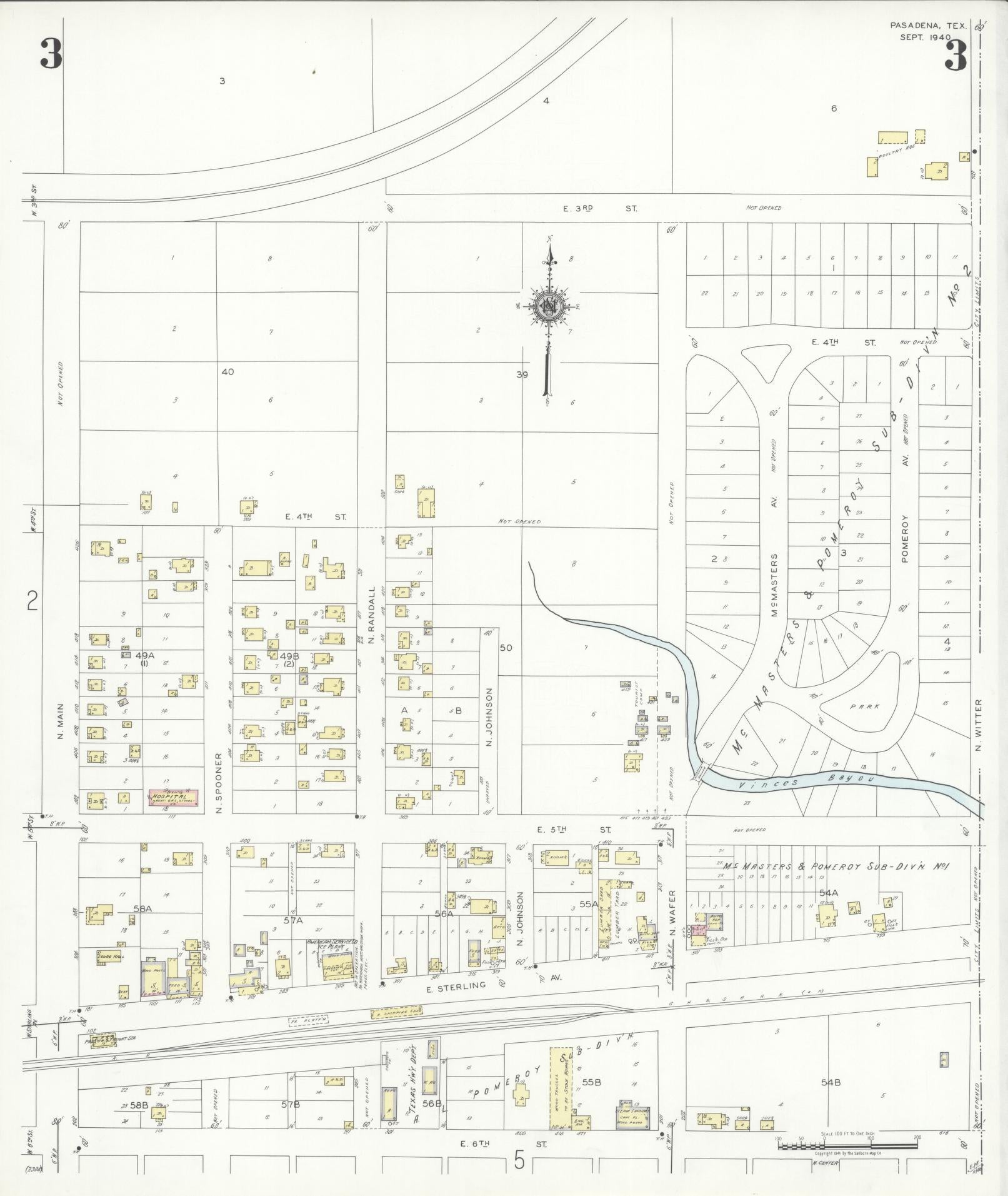 Sanborn Fire Insurance Map from Pasadena, Harris County, Texas (1940), Sheet #0003 - Historic Sanborn Fire Insurance Map Print, vintage old map wall art, antique decor, genealogy gift, Texas Texas map