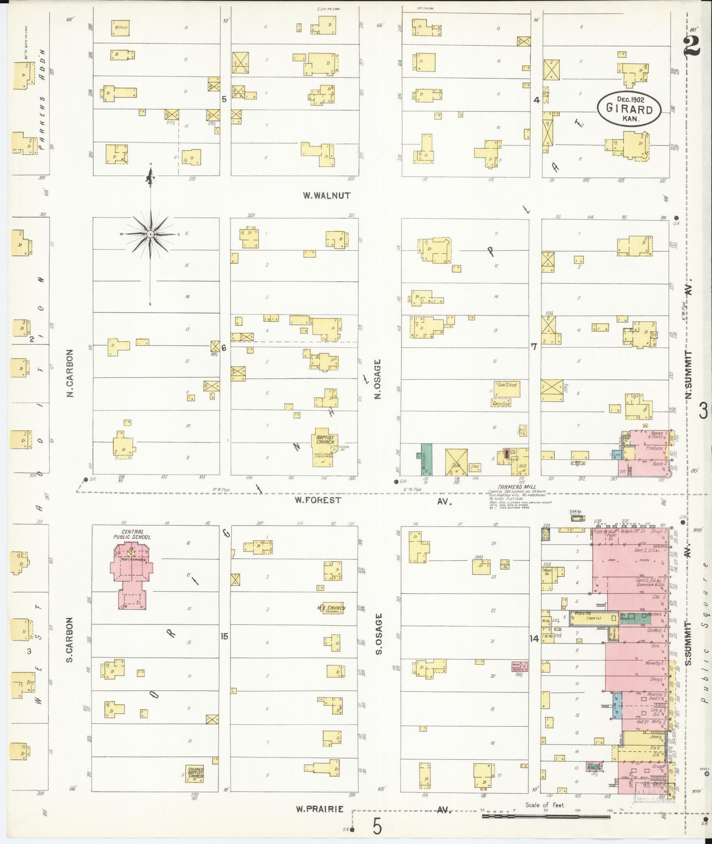 Sanborn Fire Insurance Map from Girard, Crawford County, Kansas (1902), Sheet #0002 - Historic Sanborn Fire Insurance Map Print, vintage old map wall art, antique decor, genealogy gift, Kansas Kansas map