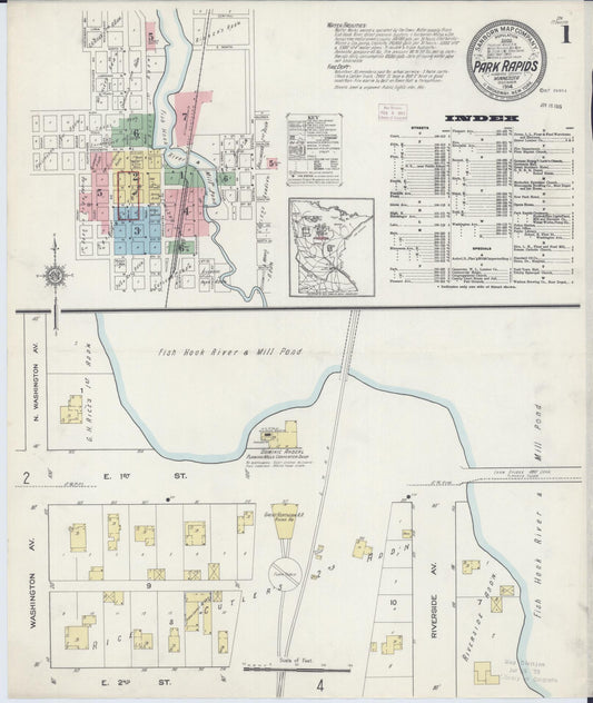 Sanborn Fire Insurance Map from Park Rapids, Hubbard County, Minnesota (1914), Sheet #0001 - Historic Sanborn Fire Insurance Map Print, vintage old map wall art, antique decor, genealogy gift, Minnesota Minnesota map