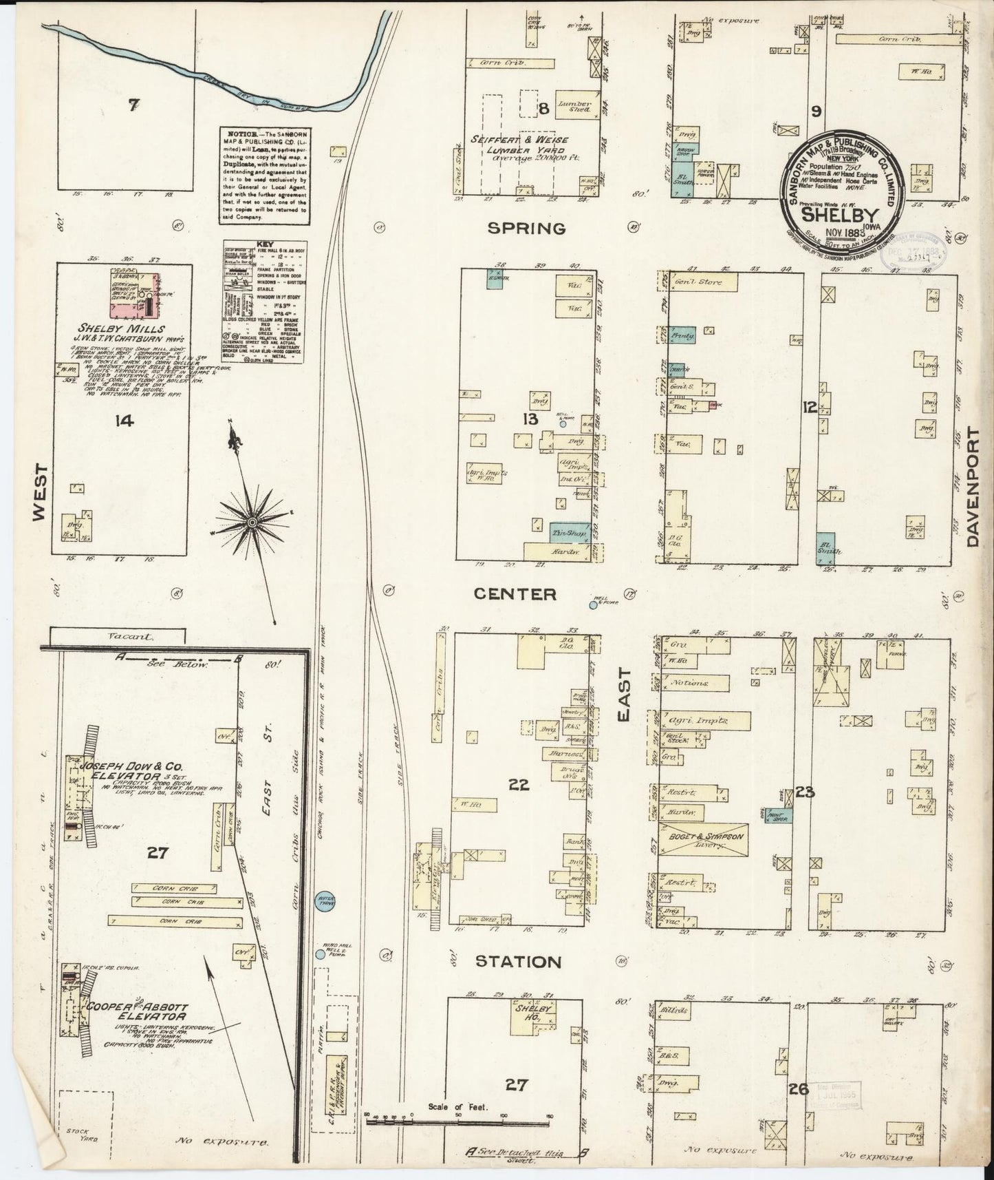 Sanborn Fire Insurance Map from Shelby, Shelby County, Iowa (1883), Sheet #0001 - Historic Sanborn Fire Insurance Map Print, vintage old map wall art
