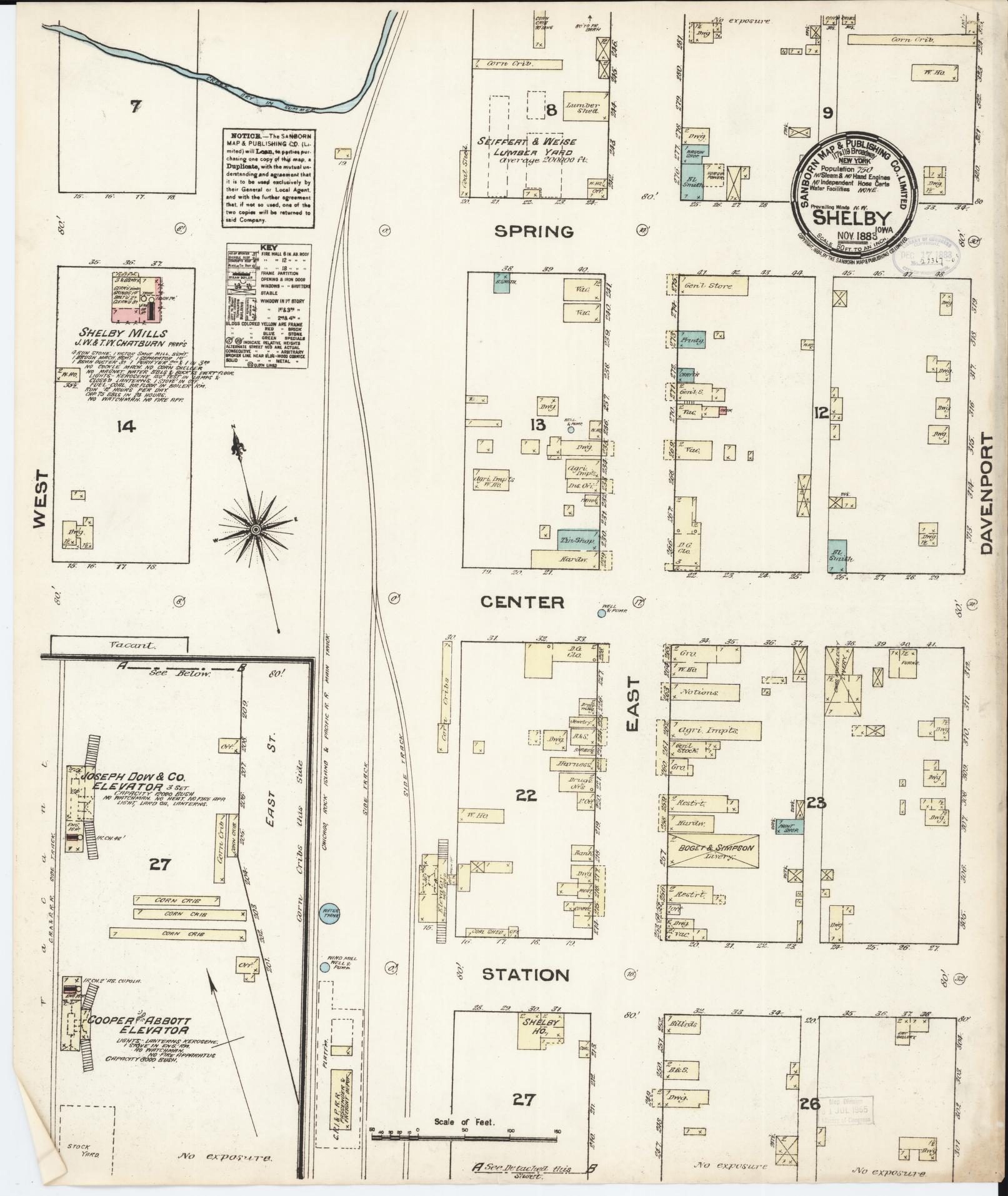 Sanborn Fire Insurance Map from Shelby, Shelby County, Iowa (1883), Sheet #0001 - Historic Sanborn Fire Insurance Map Print, vintage old map wall art