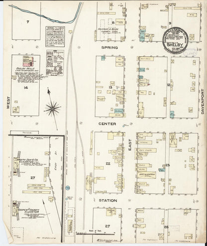 Sanborn Fire Insurance Map from Shelby, Shelby County, Iowa (1883), Sheet #0001 - Historic Sanborn Fire Insurance Map Print, vintage old map wall art