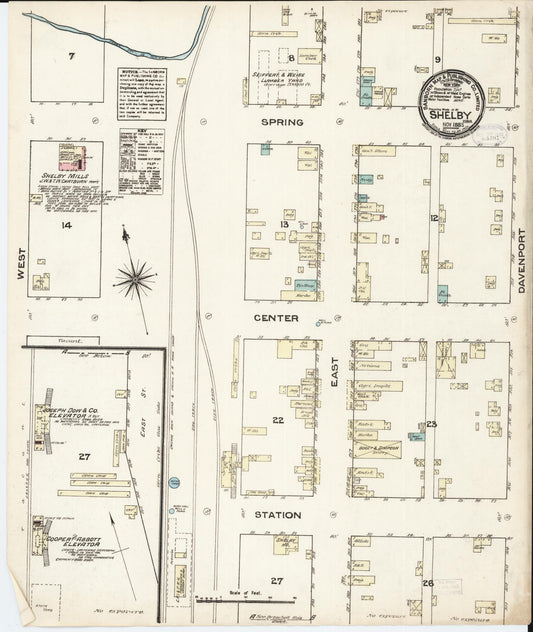 Sanborn Fire Insurance Map from Shelby, Shelby County, Iowa (1883), Sheet #0001 - Historic Sanborn Fire Insurance Map Print, vintage old map wall art