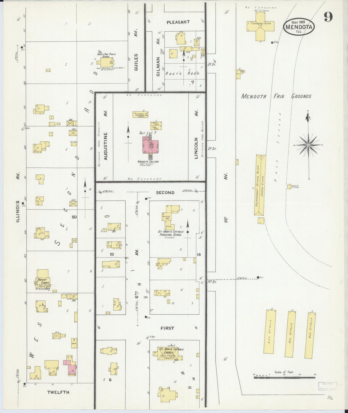 Sanborn Fire Insurance Map from Mendota, La Salle County, Illinois (1909), Sheet #0009 - Complete Map Set gallery image, historic Sanborn map, vintage wall art, Illinois Illinois