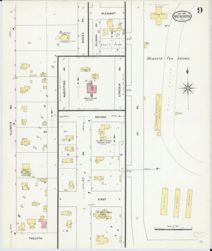 Sanborn Fire Insurance Map from Mendota, La Salle County, Illinois (1909), Sheet #0009 - Complete Map Set gallery image, historic Sanborn map, vintage wall art, Illinois Illinois