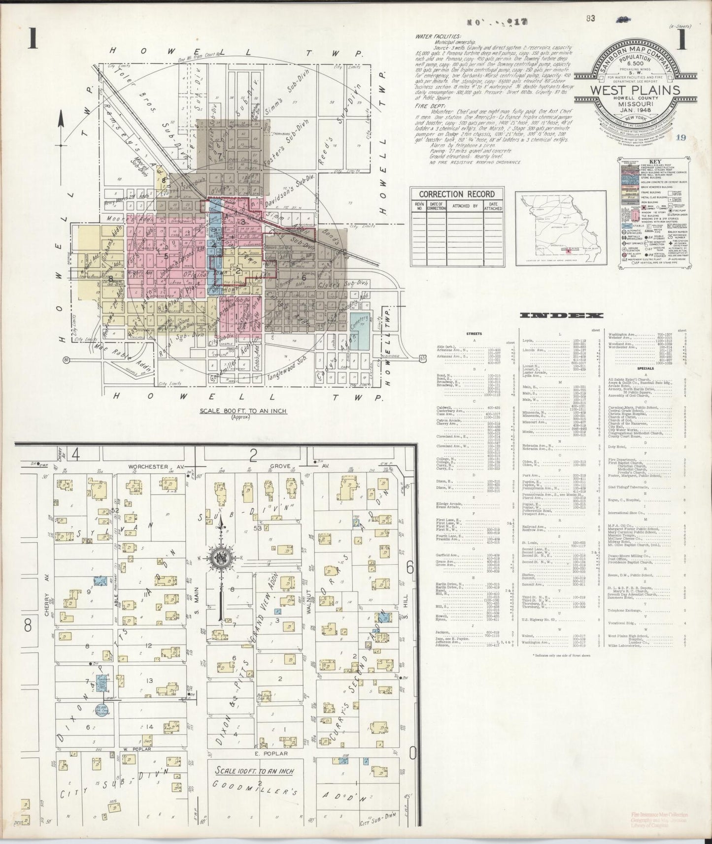 Sanborn Fire Insurance Map from West Plains, Howell County, Missouri (1948), Sheet #0001 - Complete Map Set gallery image, historic Sanborn map, vintage wall art, Missouri Missouri