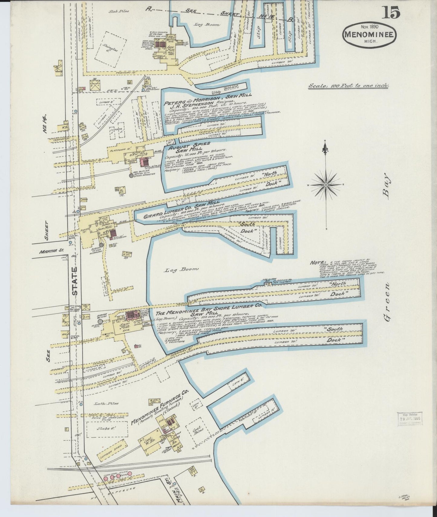 Sanborn Fire Insurance Map from Menominee, Menominee County, Michigan (1890), Sheet #0015 - Historic Sanborn Fire Insurance Map Print, vintage old map wall art, antique decor, genealogy gift, Michigan Michigan map