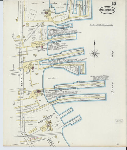 Sanborn Fire Insurance Map from Menominee, Menominee County, Michigan (1890), Sheet #0015 - Historic Sanborn Fire Insurance Map Print, vintage old map wall art, antique decor, genealogy gift, Michigan Michigan map