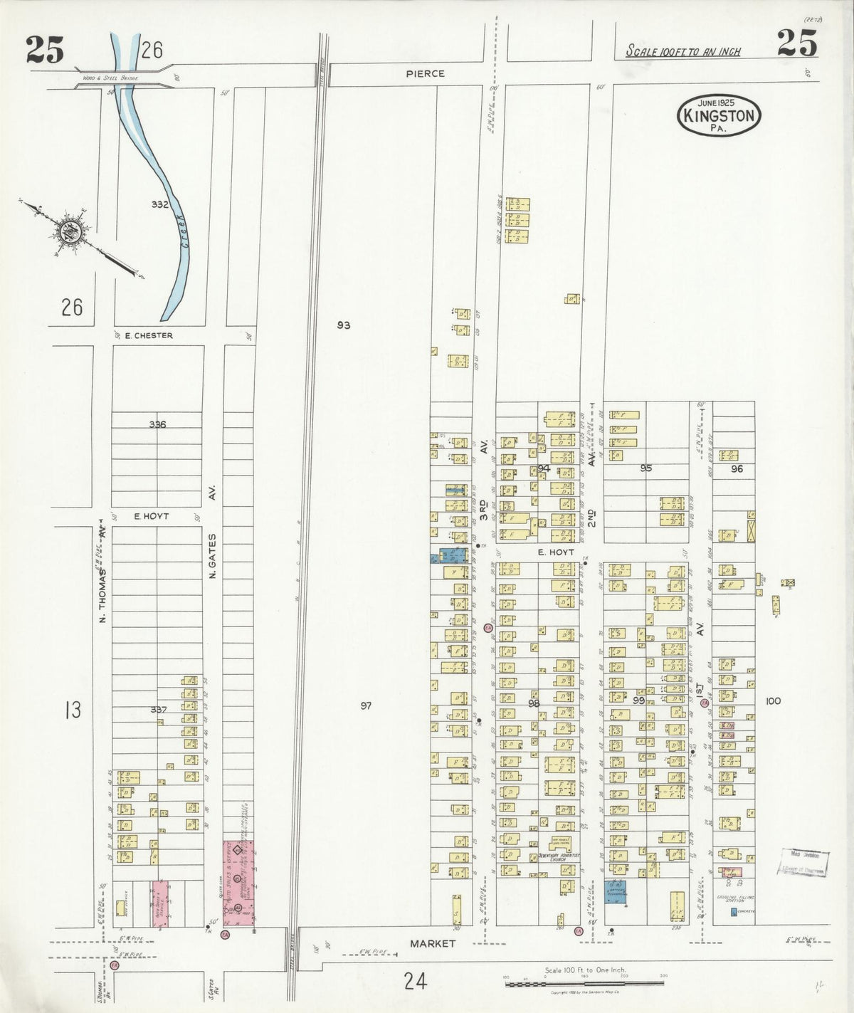 Sanborn Fire Insurance Map from Kingston, Luzerne County, Pennsylvania (1925), Sheet #0025 - Historic Sanborn Fire Insurance Map Print, vintage old map wall art, antique decor, genealogy gift, Pennsylvania Pennsylvania map