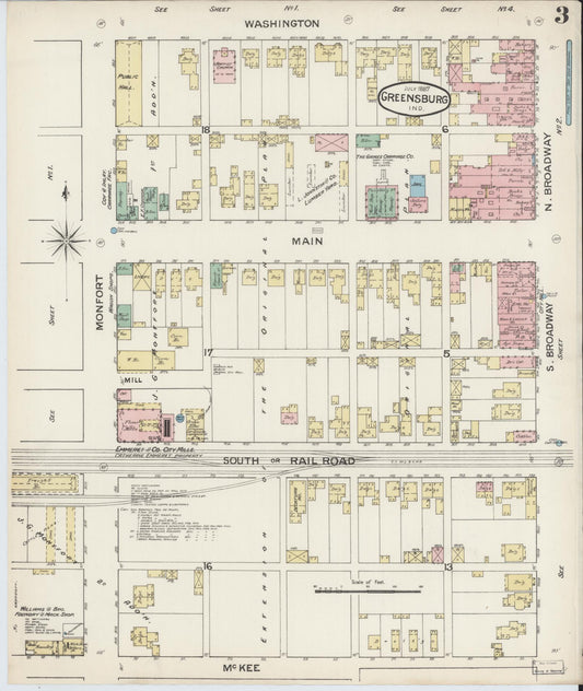 Sanborn Fire Insurance Map from Greensburg, Decatur County, Indiana (1887), Sheet #0003 - Historic Sanborn Fire Insurance Map Print, vintage old map wall art, antique decor, genealogy gift, Indiana Indiana map