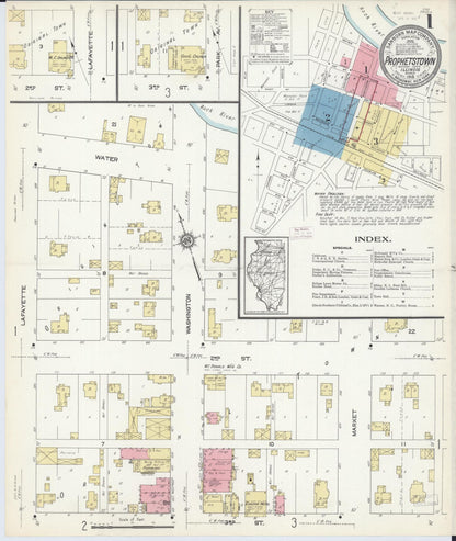 Sanborn Fire Insurance Map from Prophetstown, Whiteside County, Illinois (1913), Sheet #0001 - Complete Map Set gallery image, historic Sanborn map, vintage wall art, Illinois Illinois