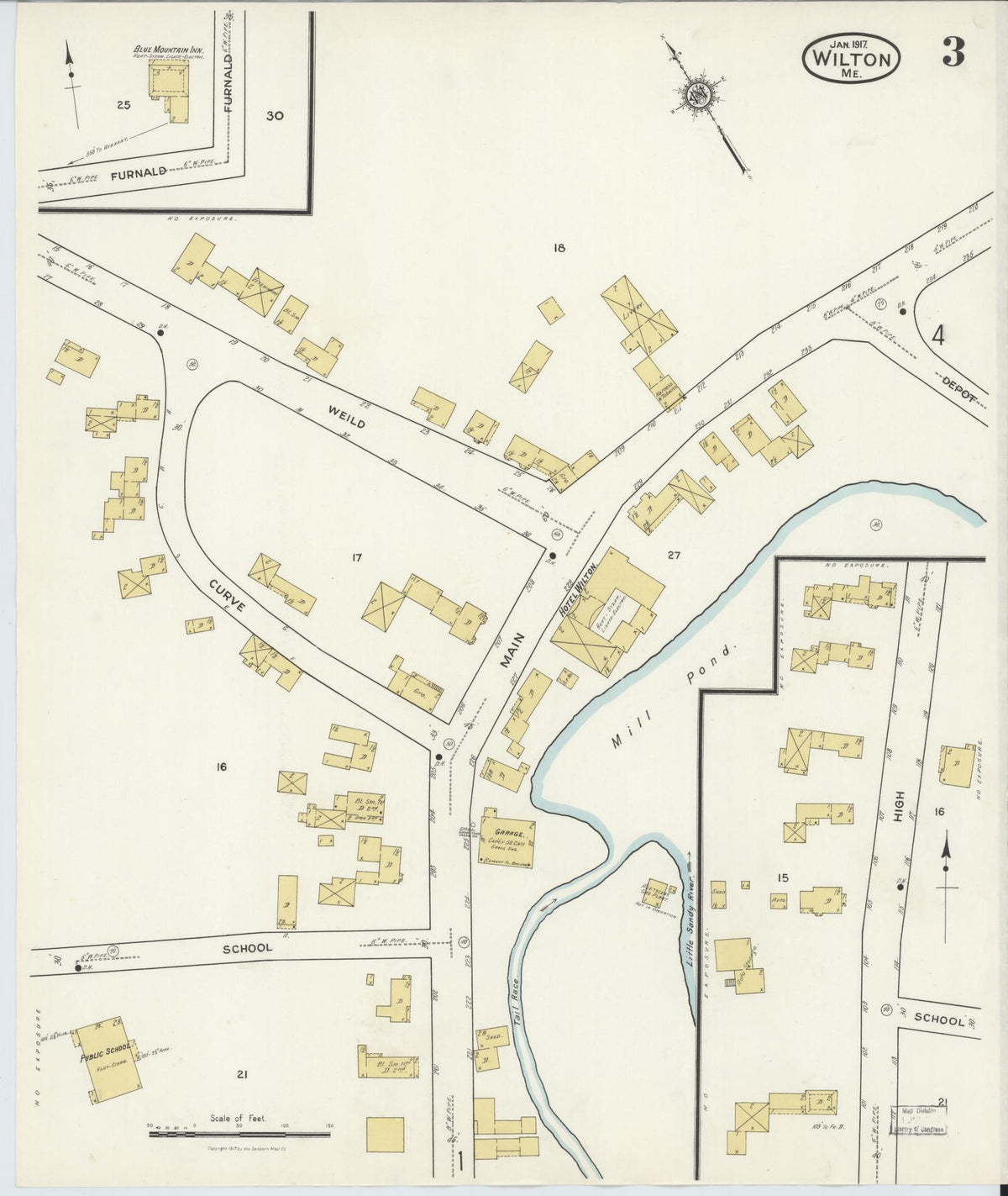 Sanborn Fire Insurance Map from Wilton, Franklin County, Maine (1917), Sheet #0003 - Historic Sanborn Fire Insurance Map Print, vintage old map wall art, antique decor, genealogy gift, Maine Maine map