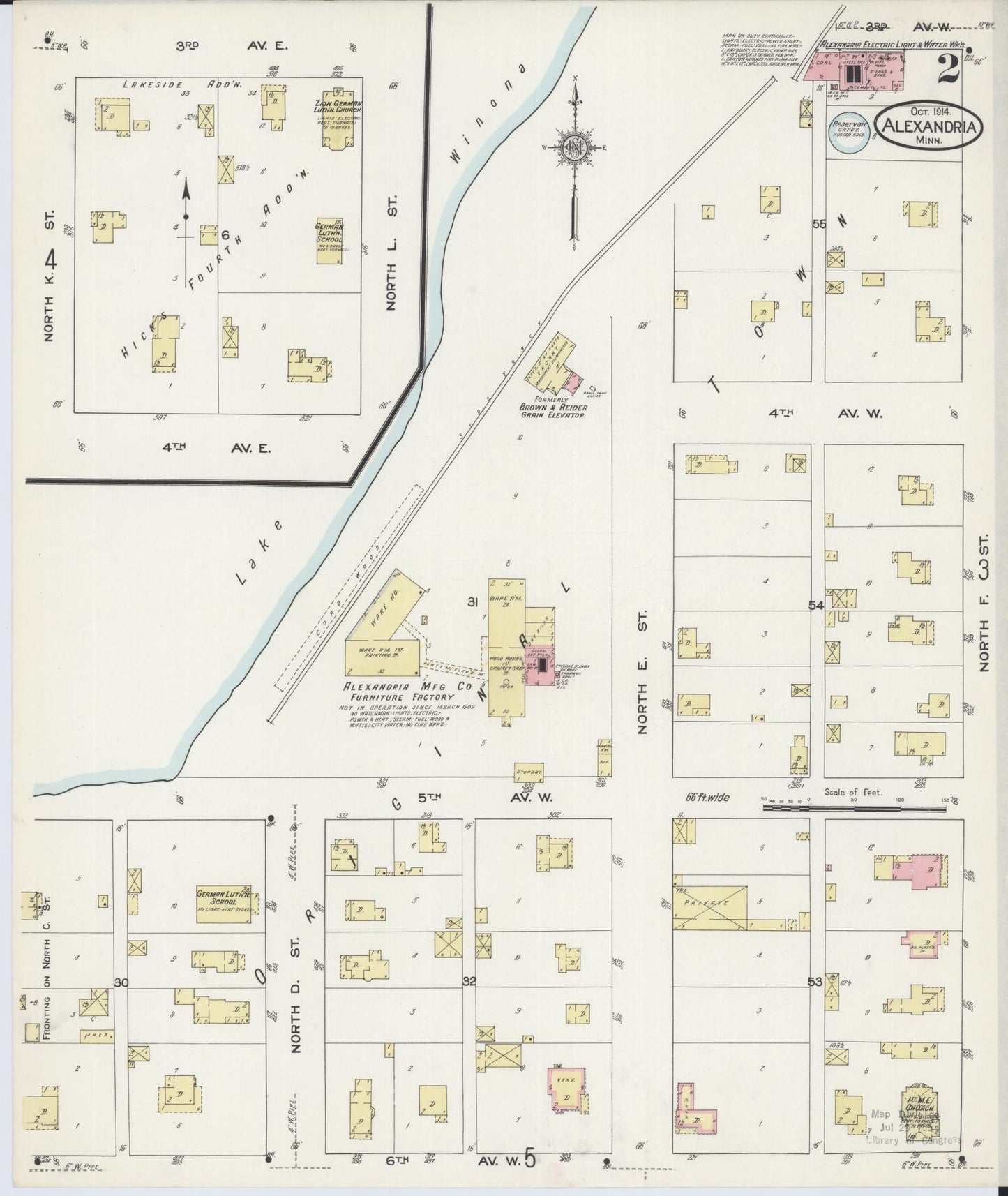 Sanborn Fire Insurance Map from Alexandria, Douglas County, Minnesota (1914), Sheet #0002 - Historic Sanborn Fire Insurance Map Print, vintage old map wall art, antique decor, genealogy gift, Minnesota Minnesota map