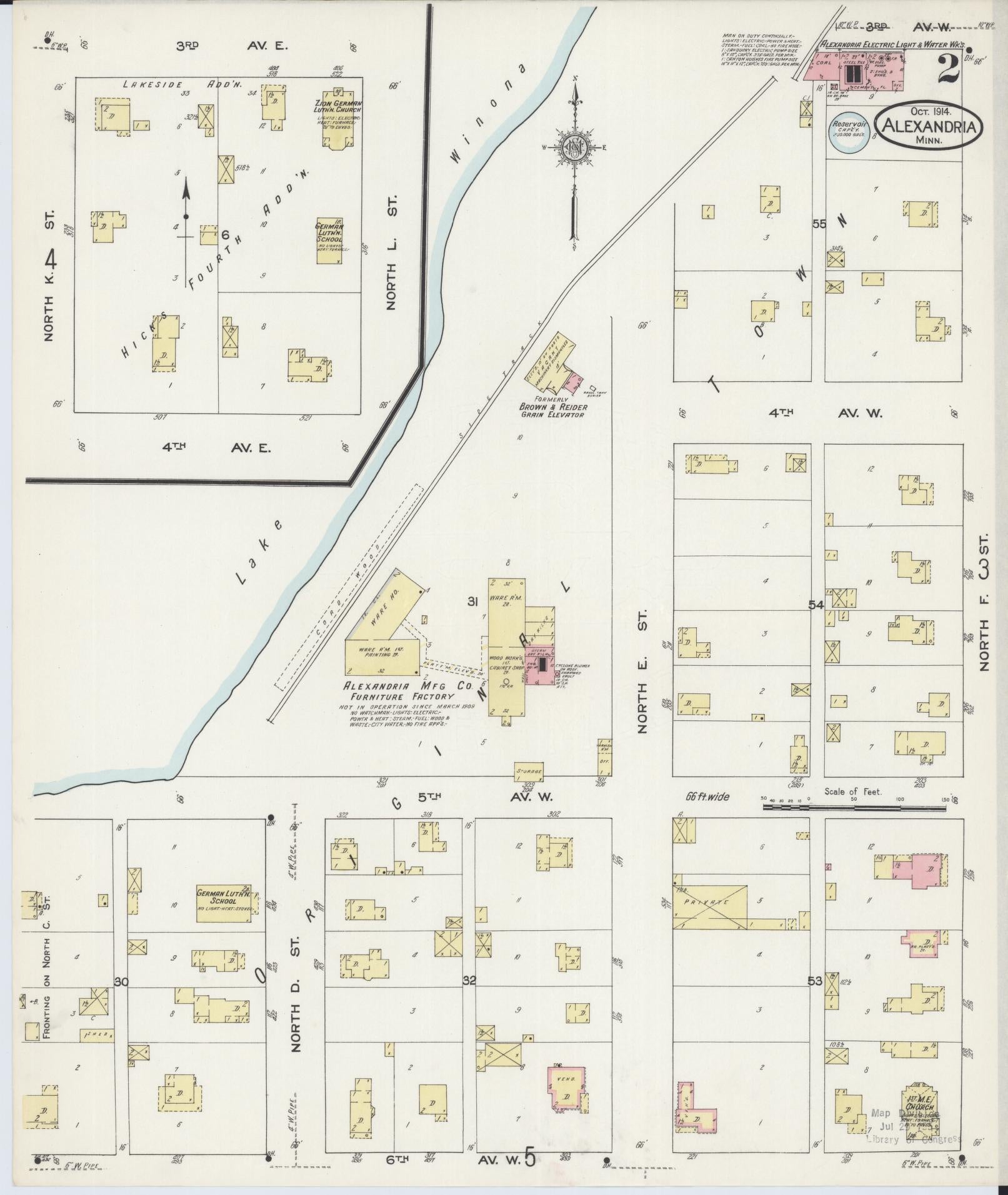 Sanborn Fire Insurance Map from Alexandria, Douglas County, Minnesota (1914), Sheet #0002 - Historic Sanborn Fire Insurance Map Print, vintage old map wall art, antique decor, genealogy gift, Minnesota Minnesota map