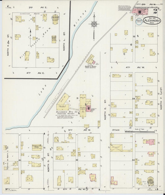 Sanborn Fire Insurance Map from Alexandria, Douglas County, Minnesota (1914), Sheet #0002 - Historic Sanborn Fire Insurance Map Print, vintage old map wall art, antique decor, genealogy gift, Minnesota Minnesota map