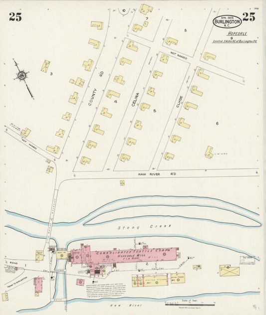 Sanborn Fire Insurance Map from Burlington, Alamance County, North Carolina (1924), Sheet #0025 - Historic Sanborn Fire Insurance Map Print, vintage old map wall art, antique decor, genealogy gift, North Carolina North Carolina map