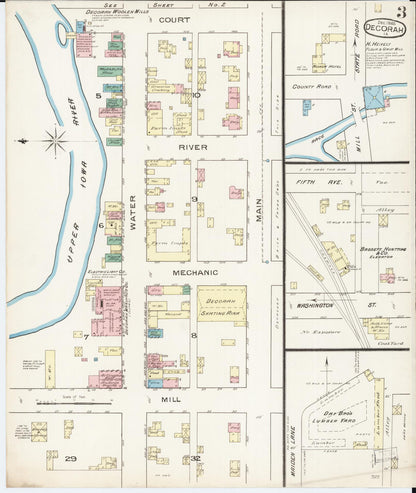 Sanborn Fire Insurance Map from Decorah, Winneshiek County, Iowa (1885), Sheet #0003 - Historic Sanborn Fire Insurance Map Print