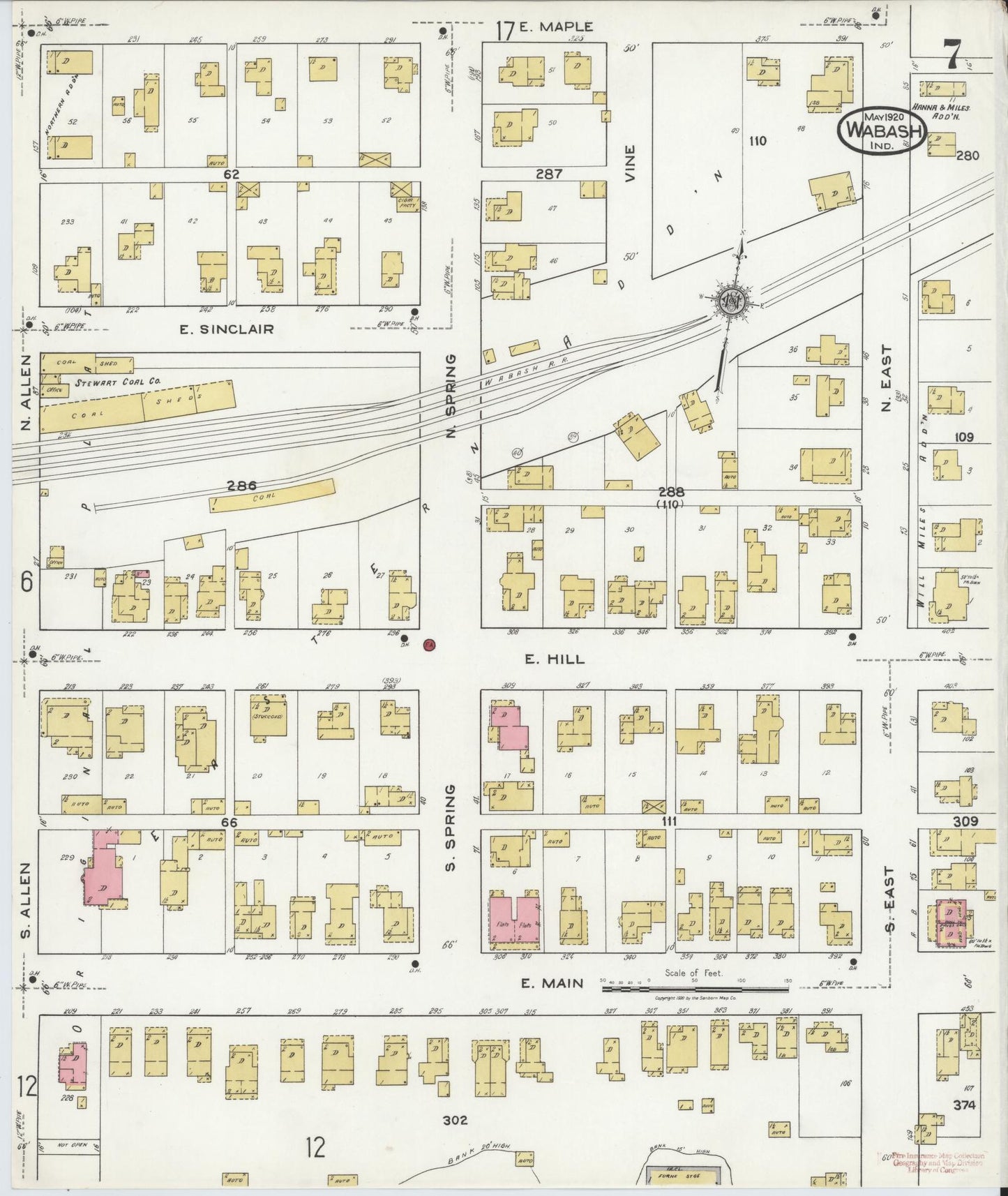 Sanborn Fire Insurance Map from Wabash, Wabash County, Indiana (1920), Sheet #0007 - Complete Map Set gallery image, historic Sanborn map, vintage wall art, Indiana Indiana