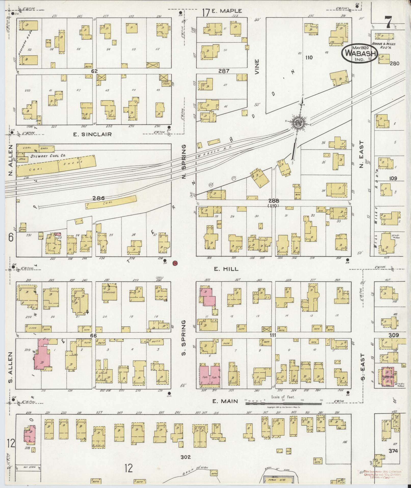 Sanborn Fire Insurance Map from Wabash, Wabash County, Indiana (1920), Sheet #0007 - Complete Map Set gallery image, historic Sanborn map, vintage wall art, Indiana Indiana
