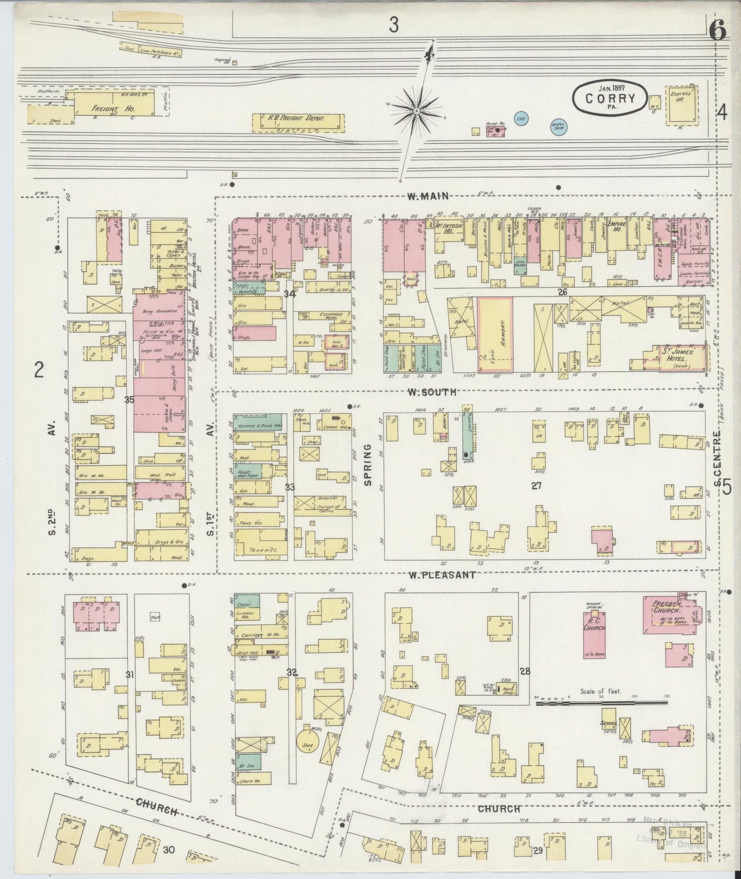 Sanborn Fire Insurance Map from Corry, Erie County, Pennsylvania (1897), Sheet #0006 - Historic Sanborn Fire Insurance Map Print, vintage old map wall art, antique decor, genealogy gift, Pennsylvania Pennsylvania map