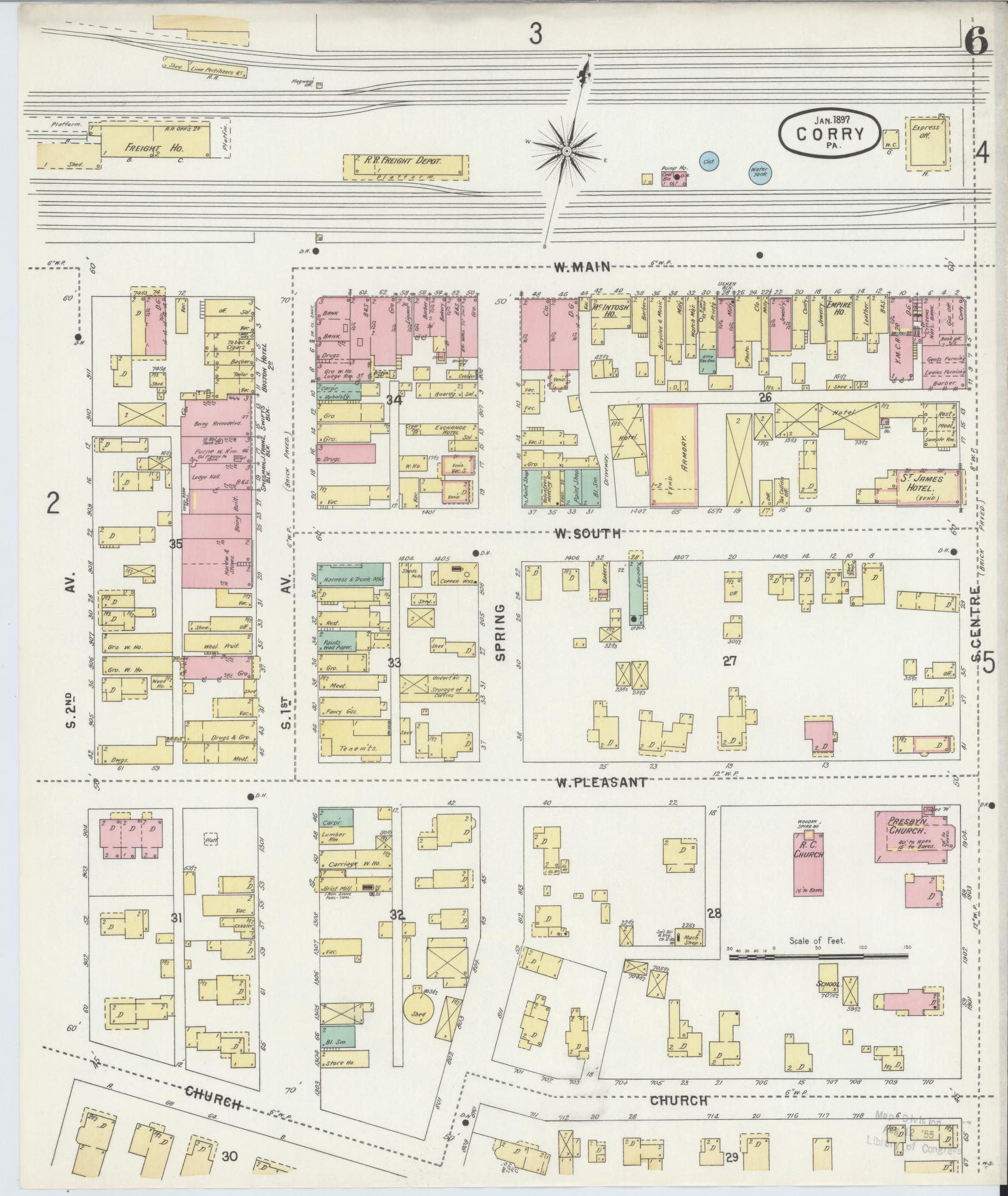 Sanborn Fire Insurance Map from Corry, Erie County, Pennsylvania (1897), Sheet #0006 - Historic Sanborn Fire Insurance Map Print, vintage old map wall art, antique decor, genealogy gift, Pennsylvania Pennsylvania map