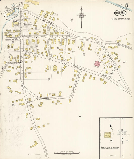 Sanborn Fire Insurance Map from Orleans, Orleans County, Vermont (1922), Sheet #0005 - Historic Sanborn Fire Insurance Map Print, vintage old map wall art, antique decor, genealogy gift, Vermont Vermont map